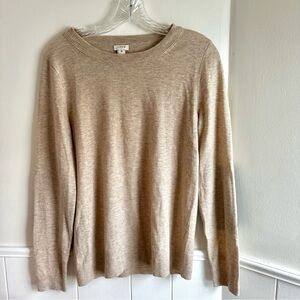 J Crew Tan Elbow Patch Sweater Merino Wool Blend Crew Neck Women’s M